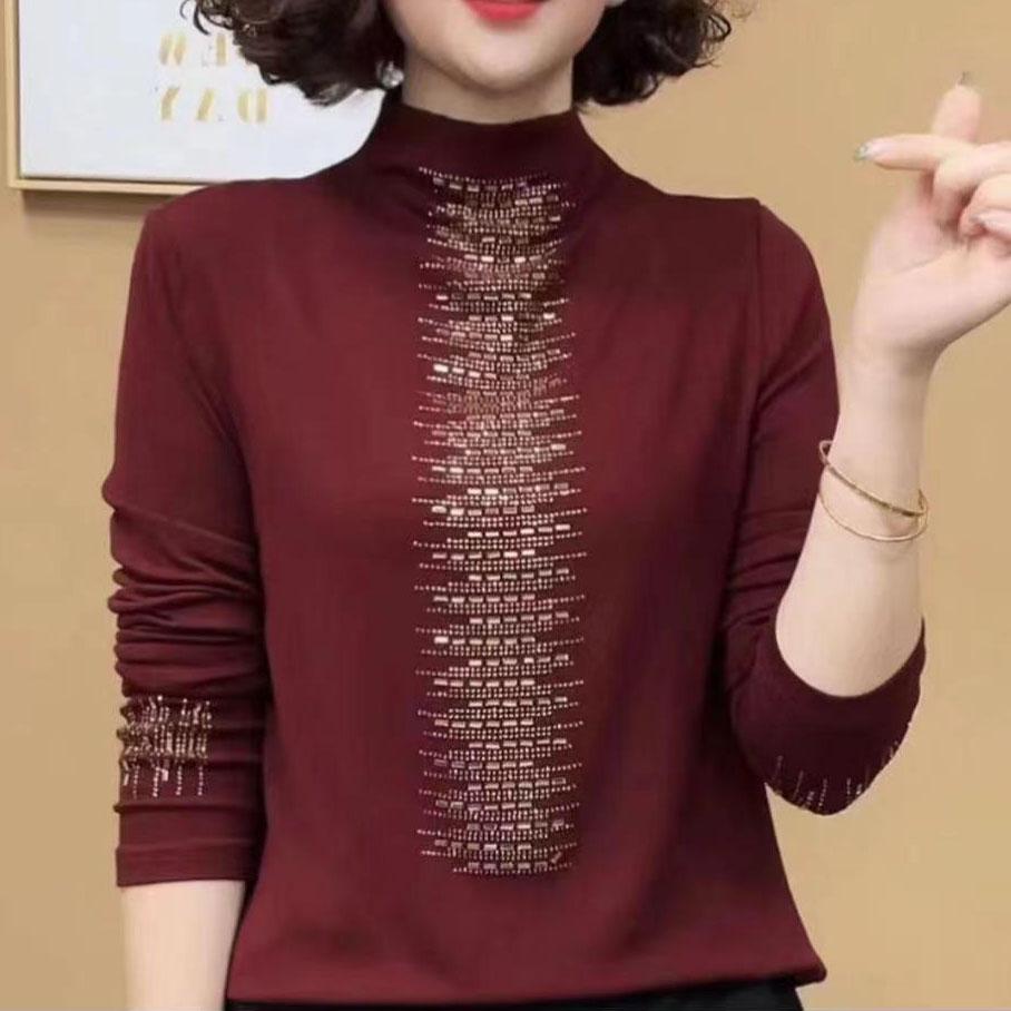 妈妈女士洋气半高领打底衫时尚