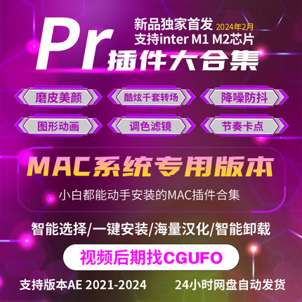 Pr全套MAC版插件合集中文一键安装包磨皮调色转场预设素材2024