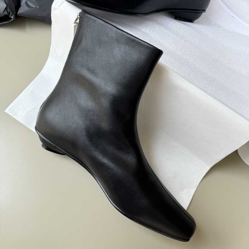 tot极简法式小踝靴真皮短靴裸靴