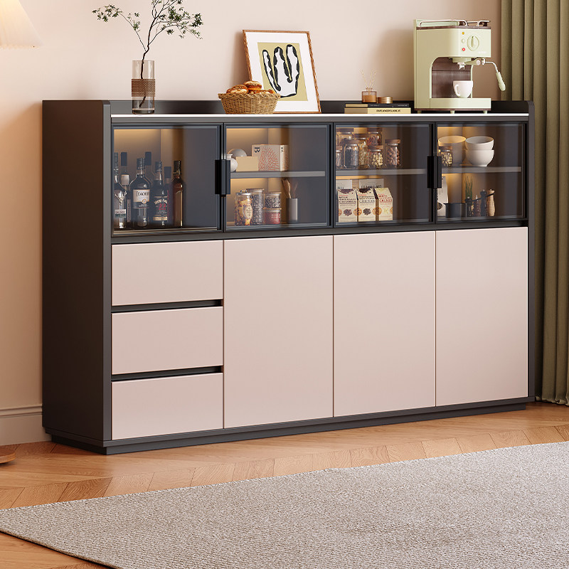 实木餐边柜靠墙一体玻璃储物柜家用茶水柜客厅酒柜厨房置物矮橱柜