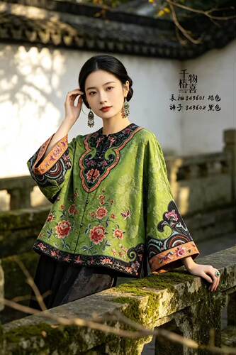 千椿物喜新中式国风重工刺绣女对襟外套上衣