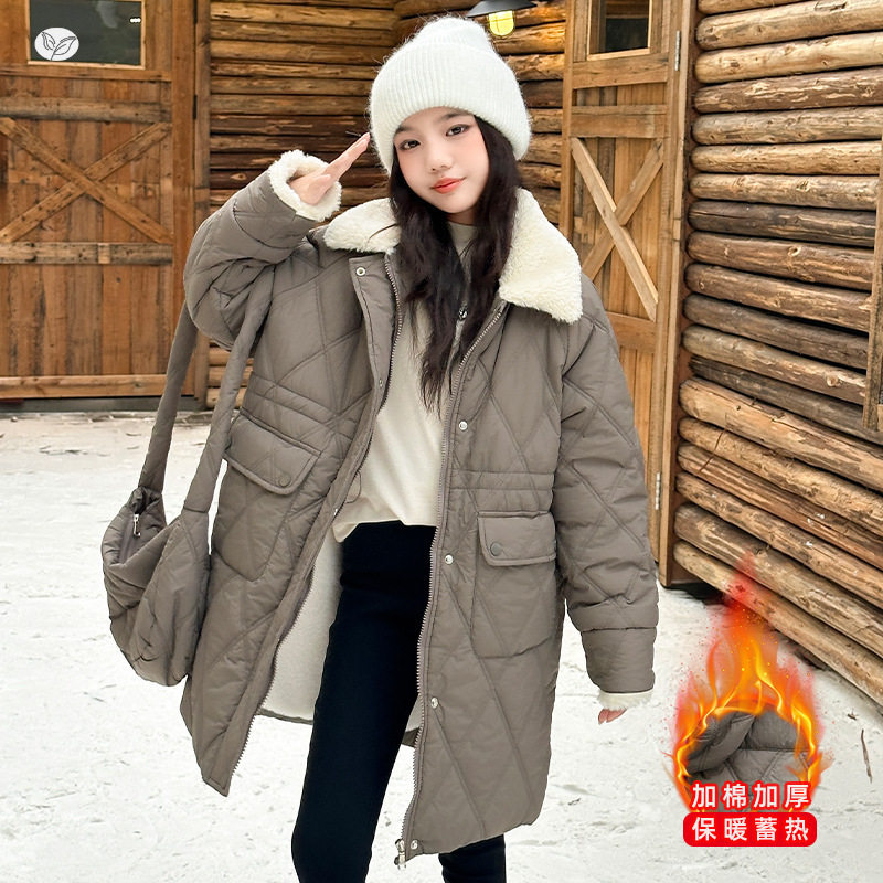 女童航线加绒外套2025新款韩版中大童宽松上衣儿童冬季小女孩棉服