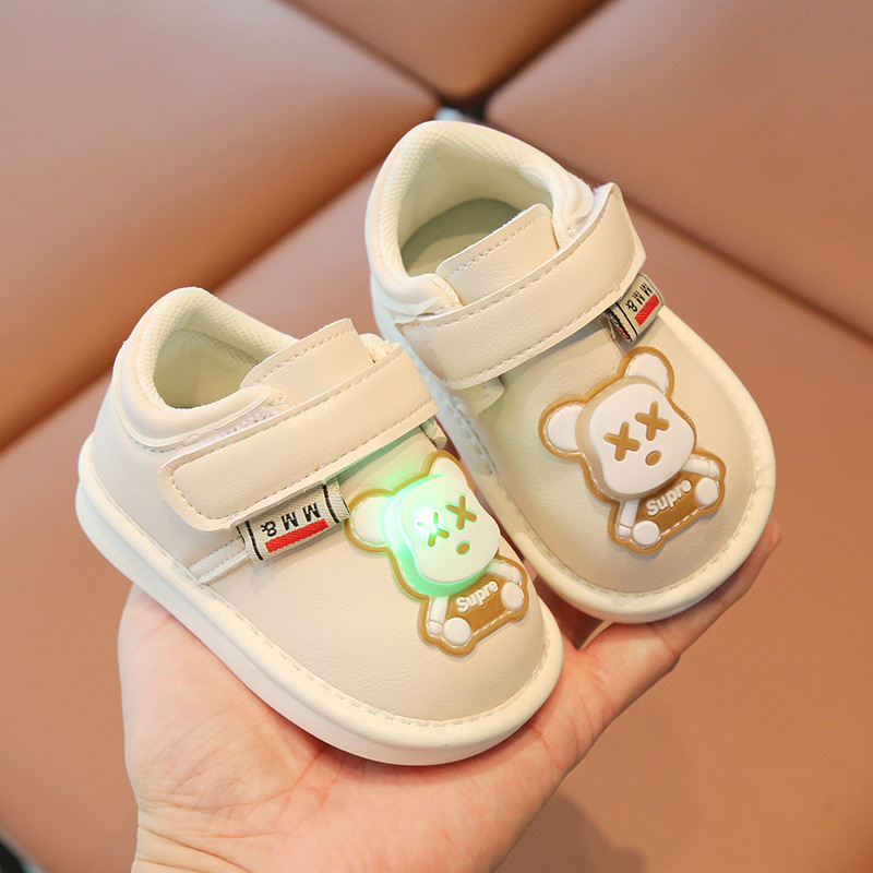 男宝宝单鞋春秋新款鞋子0一1-2岁女婴儿软底防滑学步鞋叫叫鞋亮灯