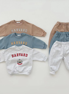 ins 童装套装韩国春季新款男女宝宝字母卫衣+束脚裤两件套中小童