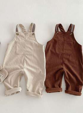 ins韩版童装春秋新款中小童潮搭灯芯绒男女宝宝舒适休闲背带裤