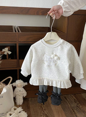 点兮2025秋冬新款婴幼儿加绒加厚卫衣套装女宝宝上衣打底裤两件套