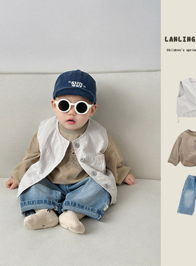 ins韩版婴儿衣服春秋装男宝宝炸街马甲套装儿童宝宝外出衣服春季