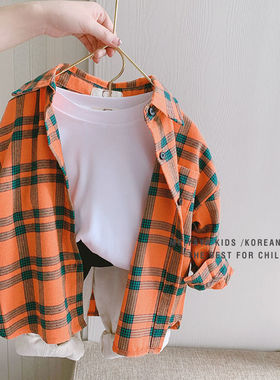 男童长袖衬衫儿童衬衫春秋新款洋气宝宝儿童格子衬衣韩版童装打底