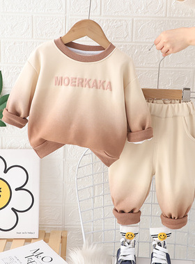 五小七童装2025春秋新款0-5岁中小童男女童英文渐变卫衣裤两件套
