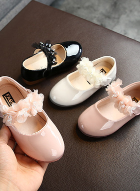 女童公主皮鞋2025韩版女孩水钻花边宝宝鞋子黑色表演鞋小中童单鞋