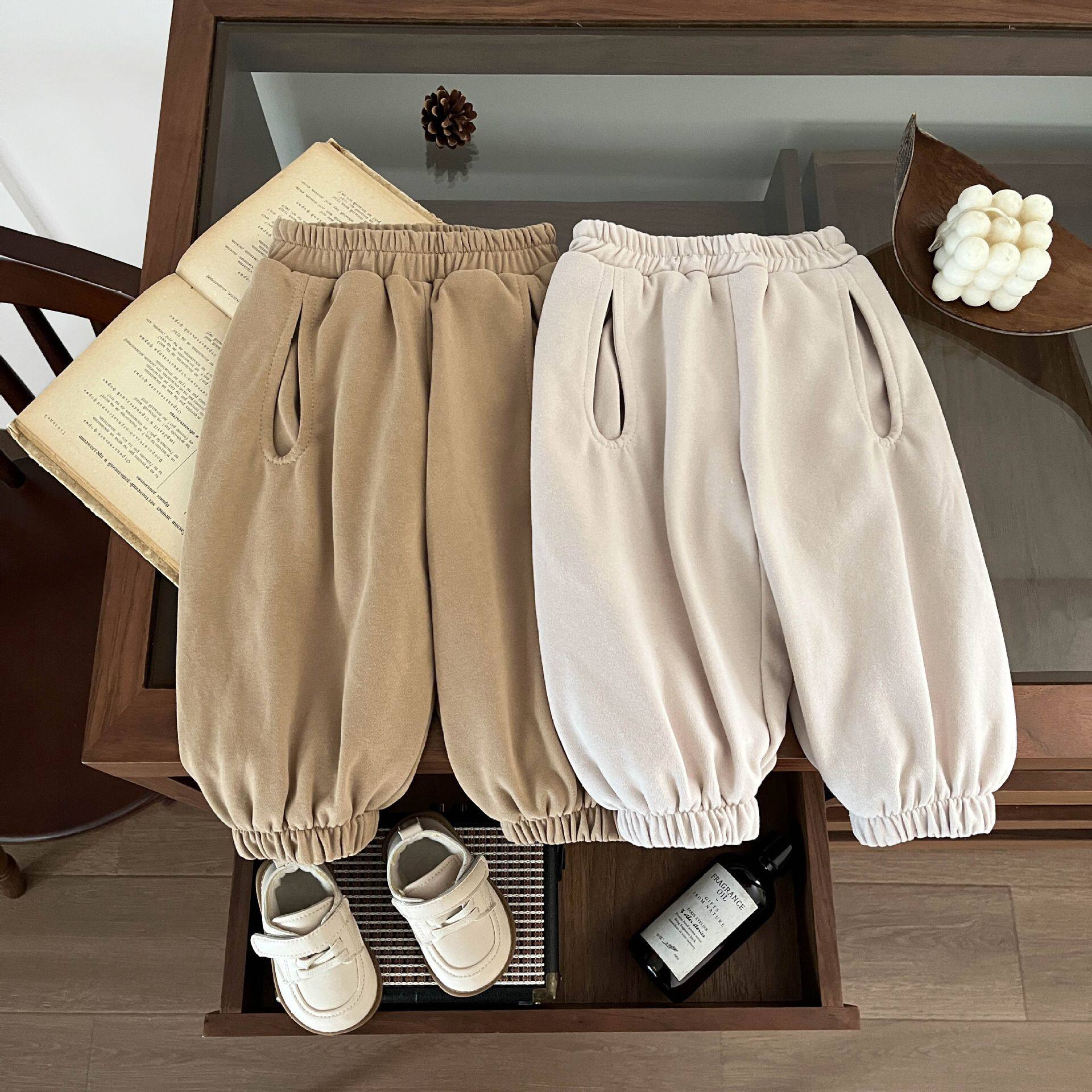 儿童冬款韩版男女童百搭加绒卫裤宝宝运动休闲宽松加厚保暖束脚裤