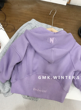 韩国童装儿童拉链上衣女童秋季休闲连帽小外套小童灰色休闲裤外贸