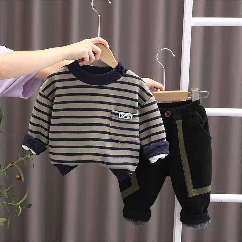 男童女童秋冬装套装加绒卫衣2025新款洋气炸街加厚宝宝外套裤子冬