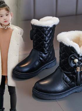 女童靴子冬季2025新款儿童雪地靴中大童保暖防滑公主皮短靴中筒靴