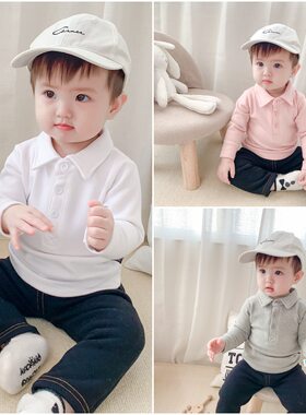 男童婴幼儿童翻领上衣长袖t恤加绒打底衫polo衫体恤秋冬装潮小童