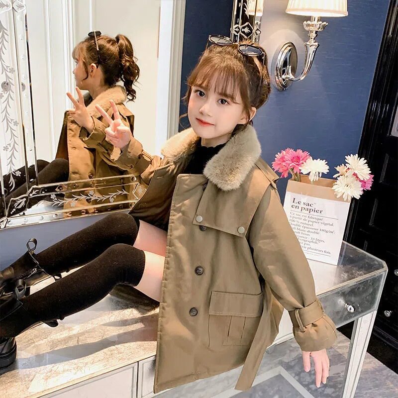 女童秋冬装外套2022新款韩版棉衣中长款大童洋气加绒加厚派克棉服