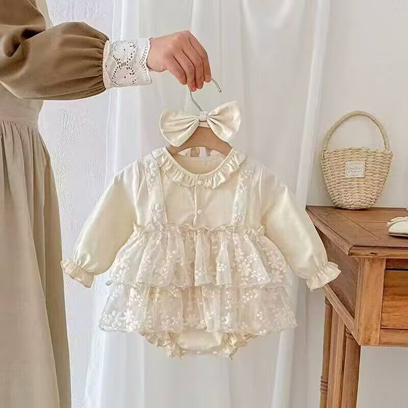 婴儿衣服女宝宝春秋公主包屁裙子满月服周岁礼服新生百天哈衣爬服