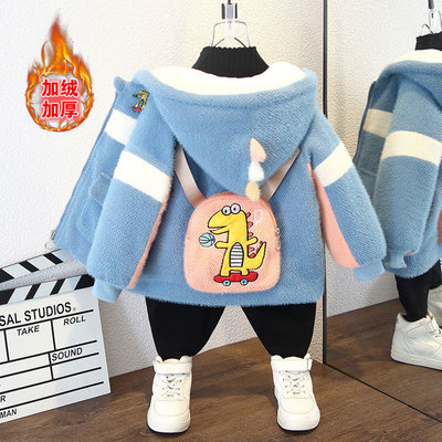 男童加绒外套洋气冬装2025新款中大童水貂绒上衣厚儿童毛毛衣冬款