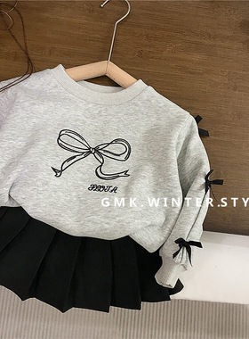 女童短款卫衣春秋新款儿童灰色上衣女孩大童春装洋气时髦衣服外贸