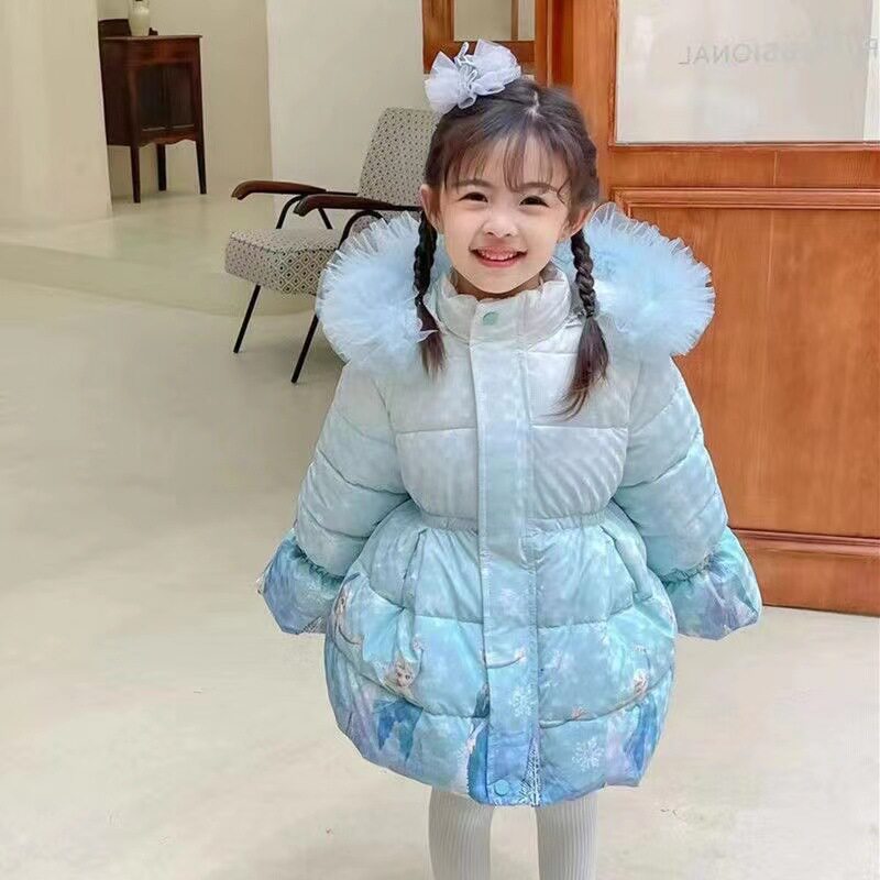 女童冬季新款棉服棉衣女孩中长款洋气保暖棉袄宝宝棉衣加厚免洗