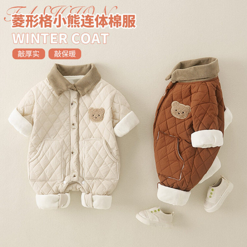 婴幼儿秋冬季连体衣服宝宝洋气保暖薄棉超萌可爱加厚棉服外出爬服