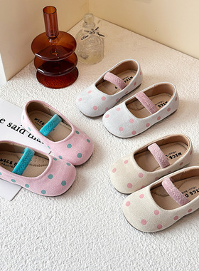 ins儿童公主鞋2025年春秋季新款韩版女童波点小皮鞋软底豆豆单鞋