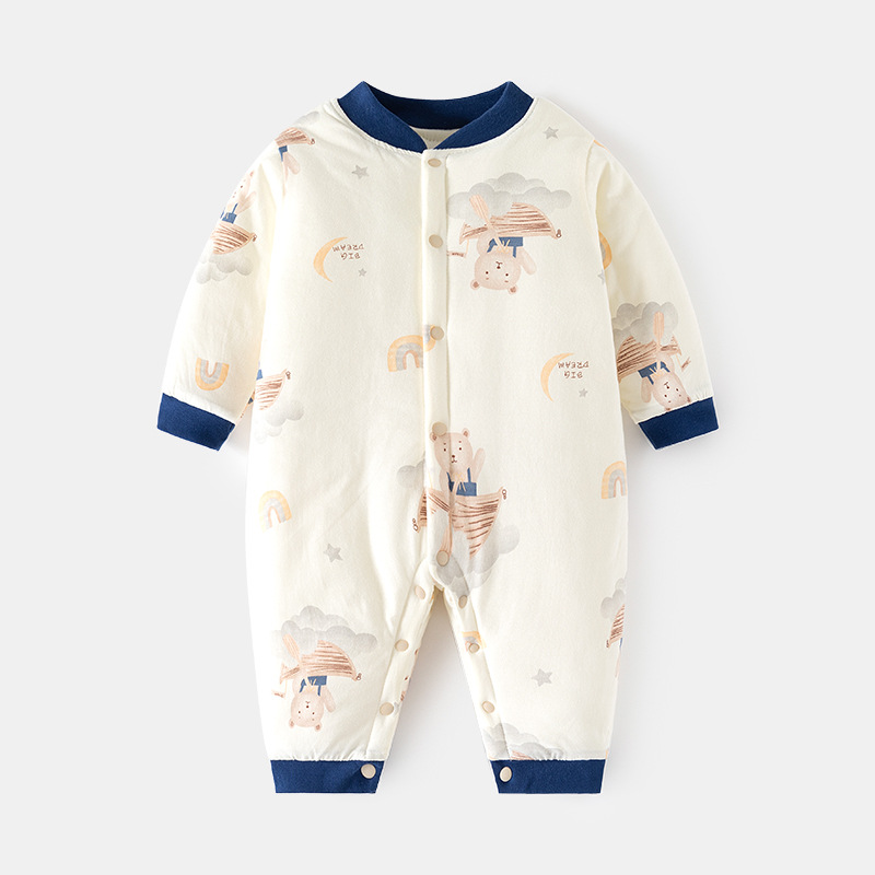 婴儿加棉加厚连体衣宝宝夹棉150克秋冬装哈衣对开爬服婴幼儿童衣