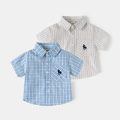 衬衣宝宝男孩休闲上衣一件时尚 男童短袖 儿童格子半袖 2026夏装 衬衫