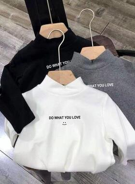 童装男女童秋冬春季德绒长袖内搭T恤儿童中高领保暖打底衫上衣衫