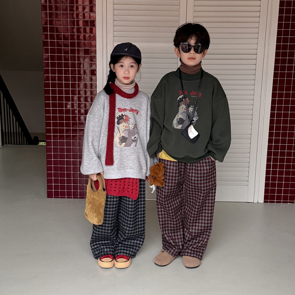 童卫衣2025秋冬韩版男女童卡通字母印花上衣休闲圆领套头加厚卫衣