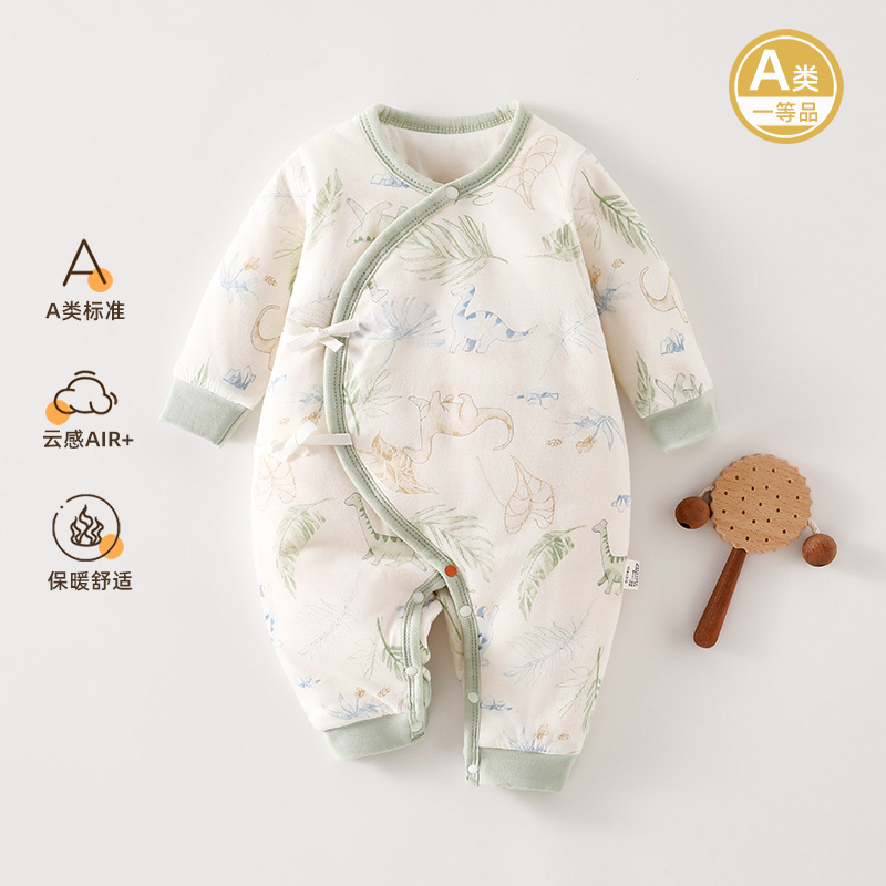 120g夹棉连体衣a类婴儿秋冬春季保暖加厚衣服新生儿棉服睡衣蝴蝶