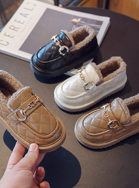 儿童棉鞋2023秋冬新款女童加绒保暖软底男童休闲豆豆鞋时尚乐福鞋