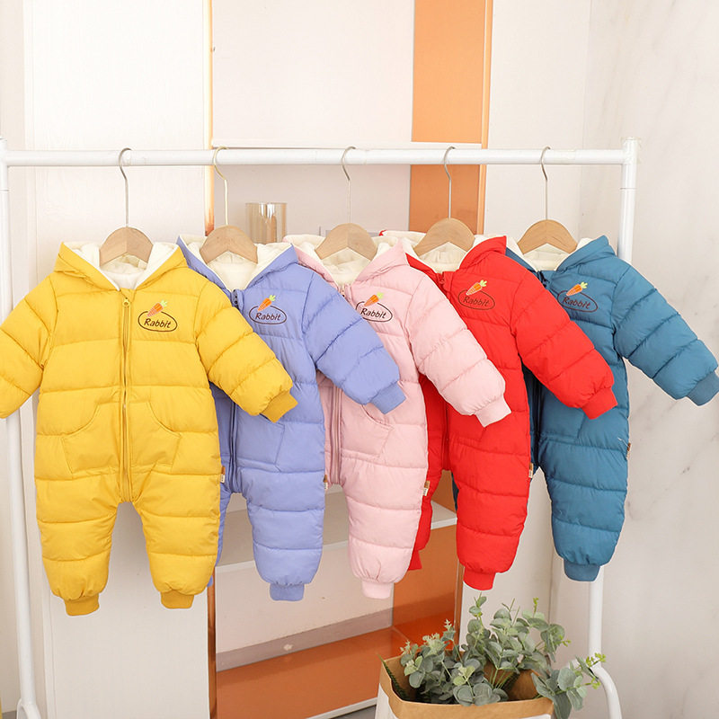 婴幼儿连体哈衣外出服秋冬宝宝羽绒棉爬服新生儿包被加绒加厚睡袋