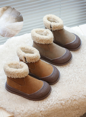 儿童雪地靴2024年冬季新款软底棉靴男女童加绒面包鞋保暖加厚棉鞋
