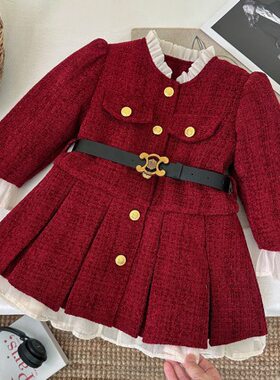 2025冬季新款韩版女童小香风法式显瘦长袖连衣裙宝宝加棉裙