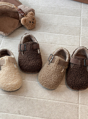 ins复古勃肯鞋2025年秋冬季新款韩版女童加绒毛毛鞋男童保暖棉鞋