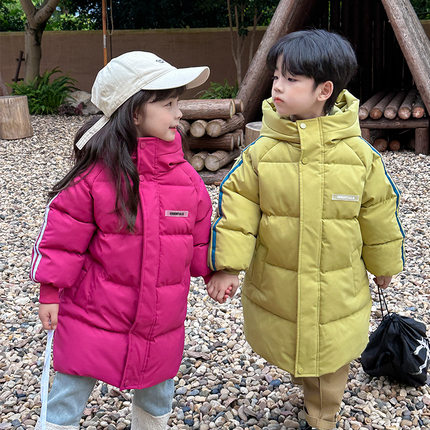 儿童中长款棉服2024年新款冬季男女童羽绒棉衣外套中大童过膝童装