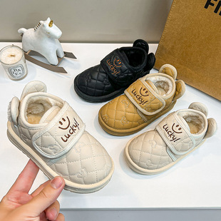 软底棉鞋 儿童2025冬季 子小童韩版 男童小熊耳朵室内鞋 新款 学步鞋