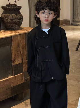 童装中国风唐装男童套装春秋新款中式国潮上衣裤子2件套一件时尚