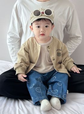 ins春秋婴儿洋气休闲卫衣小开衫男童卡通印花外套痞帅小男孩上衣