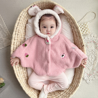 婴幼儿2025秋冬新毛绒上衣女童宝宝刺绣印花外穿披风外套2960