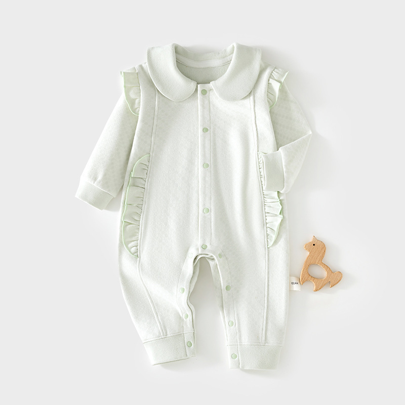 婴儿连体衣长袖新生儿无骨春秋舒绒哈衣女宝宝幼儿童翻领爬爬服