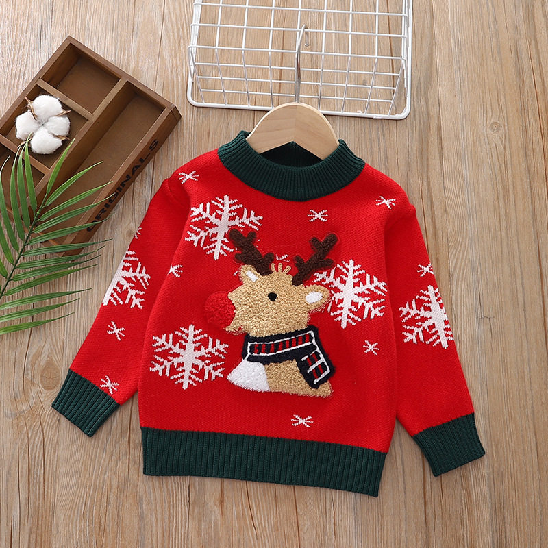 儿童套头毛衣2023秋冬新款女孩圣诞针织衫韩范小童麋鹿长袖上衣潮