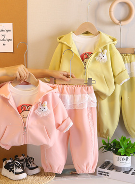 女童洋气长袖可爱秋季套装2025新款1-5岁女宝宝秋季时髦三件套潮