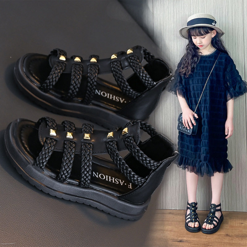 女童罗马凉鞋2024夏季新儿童小中大童时尚公主凉鞋后拉链防滑童鞋,童鞋/婴儿鞋/亲子鞋,凉鞋,淘宝优惠券,粉丝福利购,淘宝优惠卷