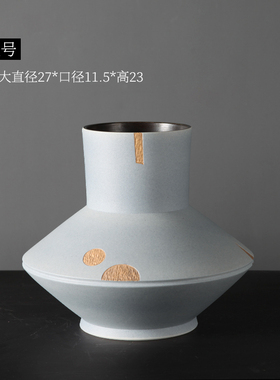 大相莲花 中式花器 哑光高级蓝  手工描金花插 酒店别墅装饰摆i.