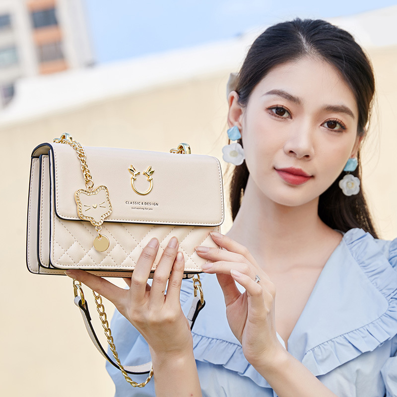 女生日礼物礼物送女友真皮包包挂件小香风菱格链条包单肩斜挎包女