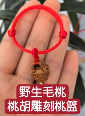 野生桃胡桃核婴儿童宝宝红绳手链朱砂手链手串防惊吓桃篮脚链桃木