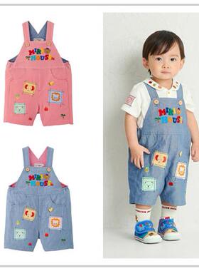 25年新款日本制mikihouse动物贴布刺绣背带裤5分裤12-3302-142