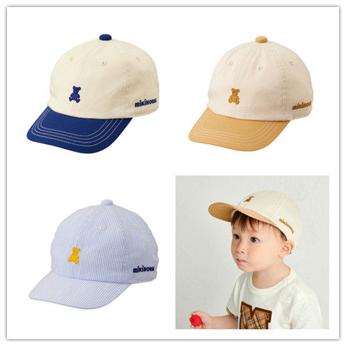 25年新款日本mikihouse小熊刺绣抗UV防晒鸭舌帽11-9101-142